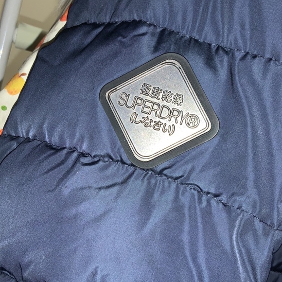 [SUPERDRY] black waterproof down jacket faux fur women size 8 (M) feather parka - Picture 10 of 11